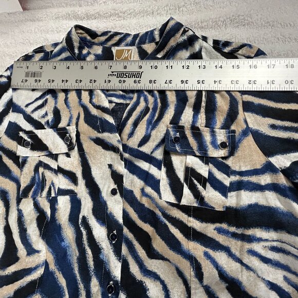 JM Collection Petite Womens Size 16P Zebra Print Button-Up Linen Shirt Top Blue - Picture 5 of 7